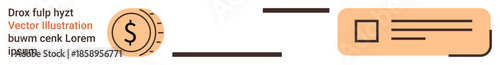 Digital payments, online transactions, ecommerce, financial transfer, fintech systems, cashless payments. A coin icon with a dollar sign connected to a payment card. Digital payments and online