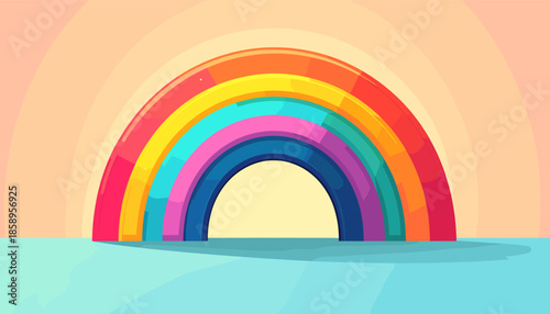 Colorful rainbow arch illustration with pastel background and shadow.