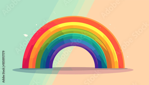 Cartoon rainbow with red, orange, yellow, green, blue, and purple bands on a split background.