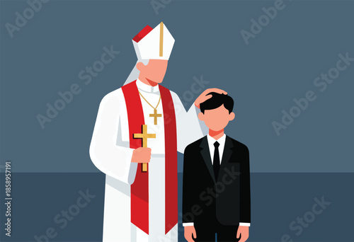 Clergyman blessing boy in suit