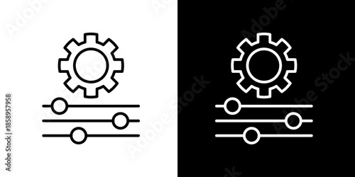 Modern outline icon of a gear and sliders, clearly representing digital settings, configuration, and customization options for various user interfaces and applications