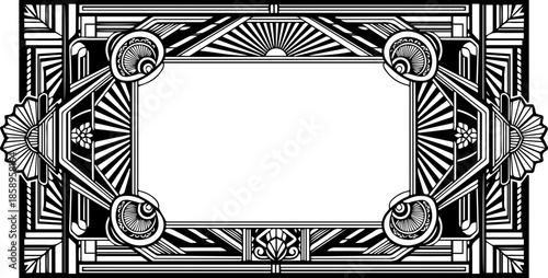 Decorative Art Deco Border with Fan and Sunburst Geometric Motifs
