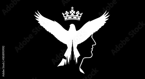 Majestic eagle wings crown silhouette profile, powerful symbol of freedom and aspiration, perfect for brand identity and creative design projects