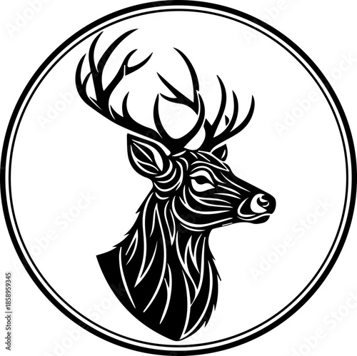 Majestic deer head emblem design, a symbol of strength and nature's elegance. Perfect for branding, logos, and outdoor-themed projects with timeless appeal