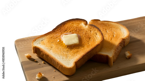Golden Toast with Butter on Wooden Cutting Board