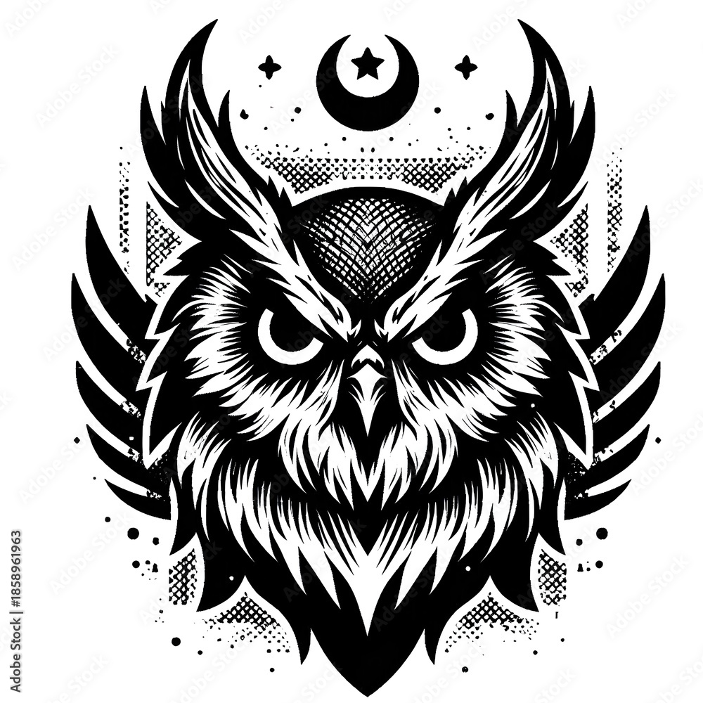 Fototapeta premium Great Horned Owl Ink Esports Mascot Logo Vector