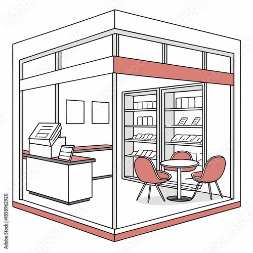 Modern library interior with seating area