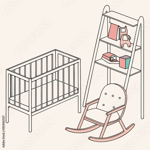 Cozy nursery setup with crib and rocking chair