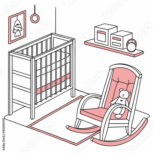 Cozy nursery corner with crib and rocker