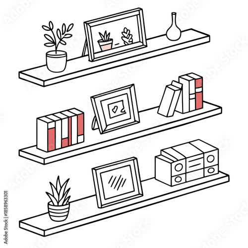 Modern shelving unit with decorative items