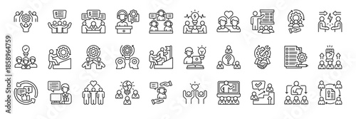 Team Support icon collection line style. containing Team Collaboration, Support Group, Team Communication, Collaboration, Remote Support, Help Desk