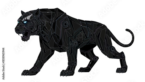 Geometric black panther with blue eyes on white background