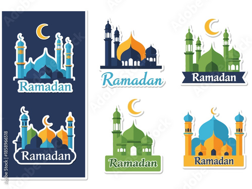 Colorful Ramadan Mosque Stickers - Decorative Designs for Islamic Celebrations and Greetings