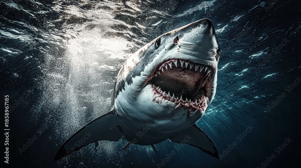 Obraz premium A dramatic encounter as a predator attacks beneath the waves.