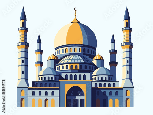 Islamic Mosque Illustration A Majestic Architectural Representation, Isolated on White Background