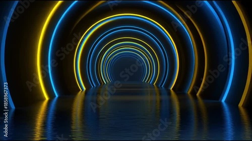 Illuminated Tunnel, Abstract Concept, Virtual Space, Digital Artwork, Nighttime