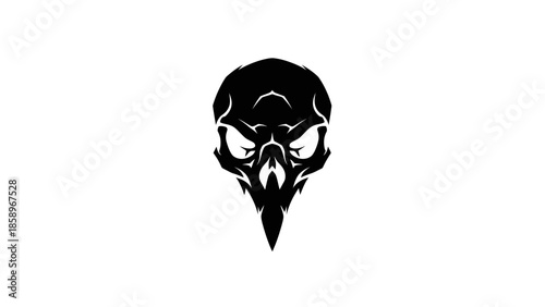 Black silhouette of a stylized bird skull on a white background.