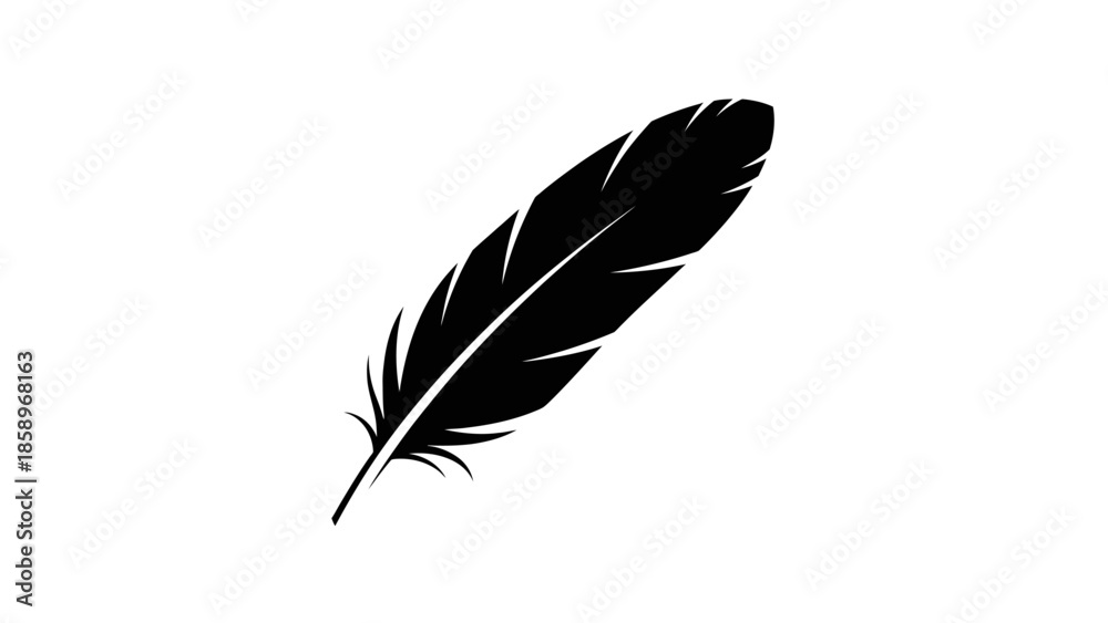 Obraz premium Black feather silhouette against a white background.