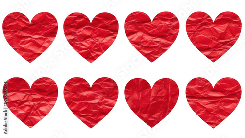 Red Crumpled Paper Hearts Set Valentine's Day Romantic Decoration