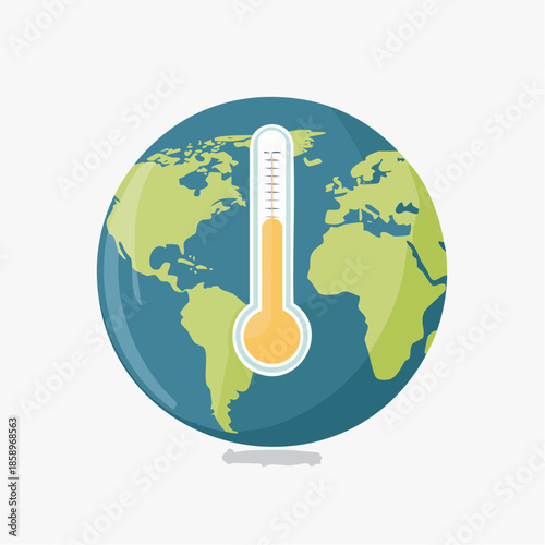 Global Warming Concept with Thermometer on Earth Illustration