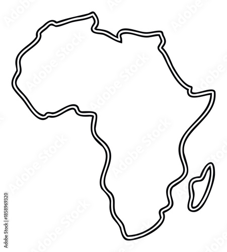 An iconic double line graphic representation of the African continents geographical outline perfect for educational materials, global business, travel, and cultural awareness projects.