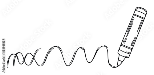 Hand drawn style marker leaving a wavy doodle trail, perfect for adding a playful touch to educational materials, kids activity sheets, or craft projects.