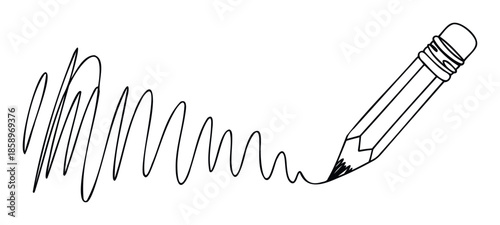 Black outline pencil drawing a messy scribbled and wavy line, ideal for educational resources, creative project visuals, or stationery related designs