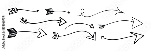 Hand drawn collection of various scribble arrows for creative graphic design projects presentations web interfaces and directional indications