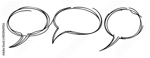 Expressive hand drawn speech bubbles with a dynamic sketchy outline, perfect for illustrating dialogue, communication, and interactive messaging applications.