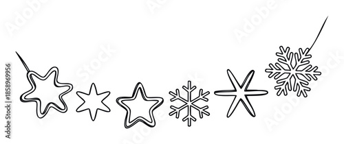 Decorative outline stars and snowflakes string for winter holiday celebration events, seasonal greetings, or festive party invitations and announcements.