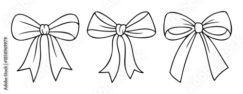 Stylish monochrome outline bows suitable for enhancing festive graphics gift wrapping presentations and celebratory event invitations