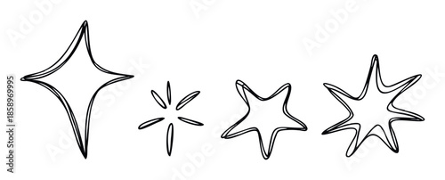 Hand drawn whimsical sparkle and star shapes doodle collection perfect for adding a playful touch to graphic projects social media posts and personal creative works