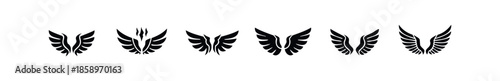 Collection of powerful stylized wing emblems perfect for modern branding, symbolic badges, creative logos, or heraldic insignias in various graphic and digital applications