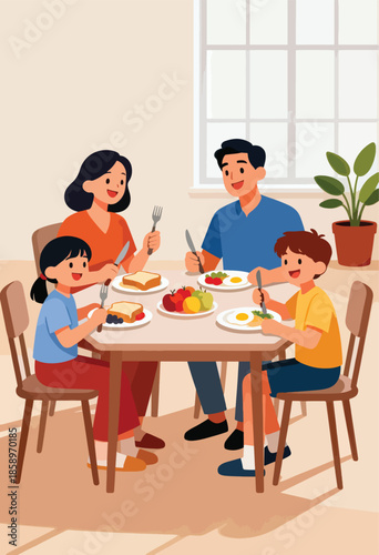 Family enjoys a healthy breakfast together around a table