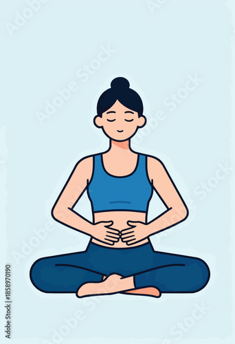 Peaceful person meditating in a lotus pose, hands resting on abdomen