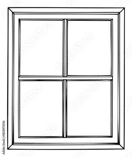 Minimalist window framework design, featuring four distinct panes, an ideal graphic resource for interior decor concepts, blueprint presentations, or house styling guides.