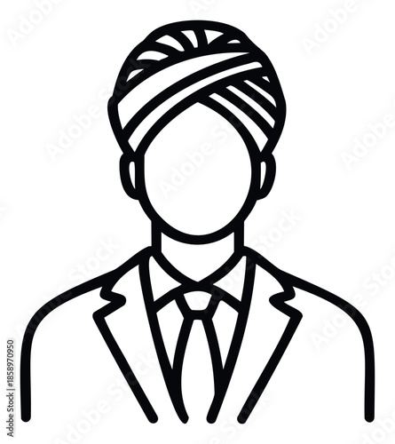 Indian business professional in suit and turban icon representing corporate identity and cultural diversity for modern profile or avatar use