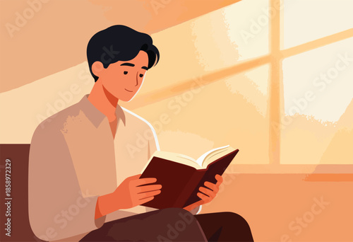 Person relaxing and reading a book in a cozy setting
