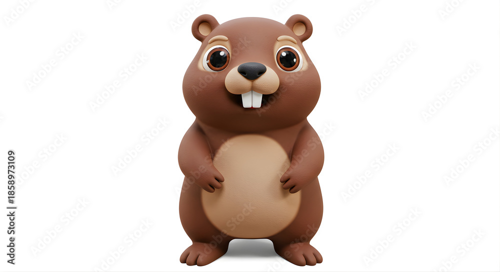Naklejka premium Cute cartoon groundhog character isolated on white background, 3D clay style
