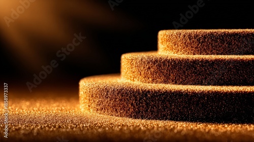 Golden Steps: A trio of circular platforms, bathed in a sunlit glow, suggests progress, achievement, or spiritual ascent, perfect for visual metaphors.