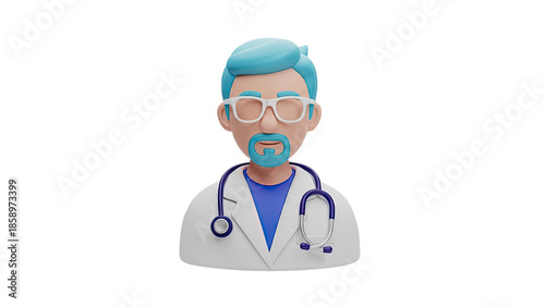 3D Cartoon Doctor with Blue Hair and Stethoscope