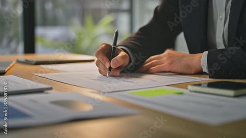 Cinematic stock video of a softly defocused corporate office interior used as a professional business background.