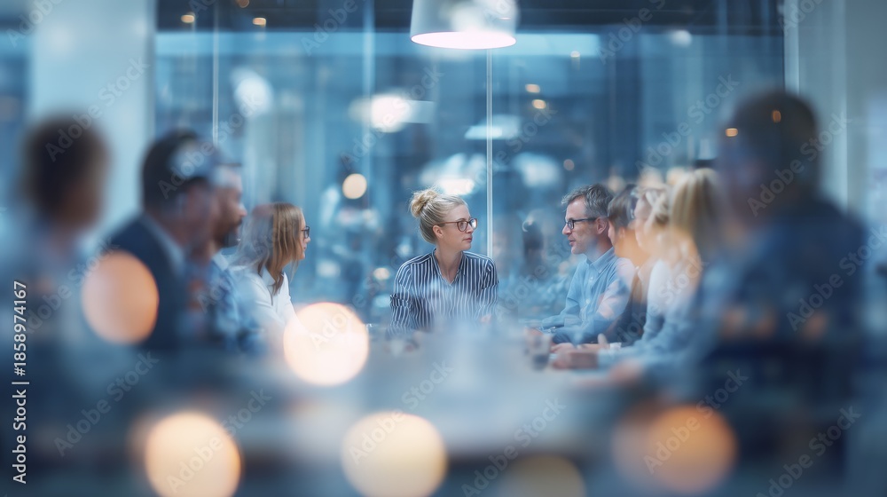 Obraz premium Blurred Business Meeting Through Glass