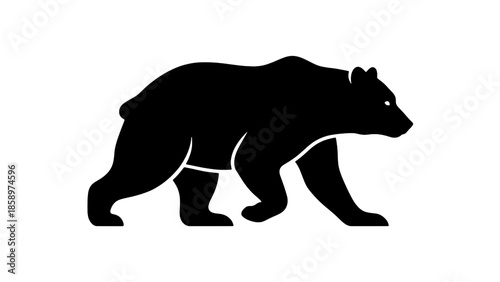 A minimalist black silhouette of a powerful grizzly bear walking, designed in a clean vector style perfect for modern branding and outdoor logos.