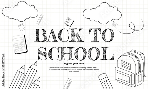 back school web design banner pencils book on background