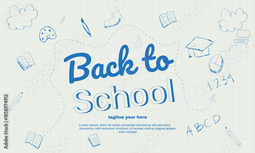 hand drawn Back to school lettering on squared paper doodles design background