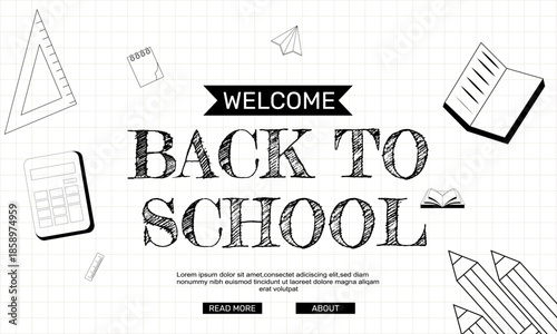 welcome back school banner pencils book vector illustration