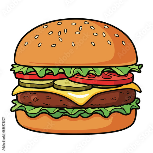 A delicious cartoon illustration of a burger