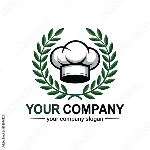 Chef hat with laurel wreath emblem signifies culinary excellence and prestige