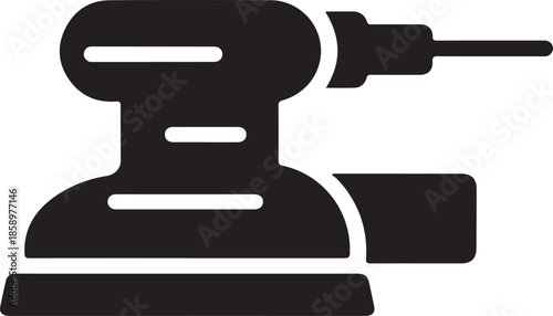 Black Vector Sander Icon on White Background, Power Tool Symbol for Woodworking and Carpentry Projects